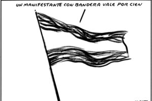 17.03.07 El Roto. «Un manifestante con bandera vale por cien»