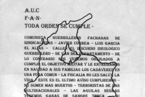 Paramilitares denominados Aguilas Negras amenazan trabajadores de Coca Cola,  dirigentes de Sinaltrainal.