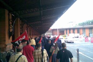 Concentración de CGT en Puerta de Atocha para dar apoyo a los trabajadores de AVE que hoy comienzan los paros parciales indefinidos