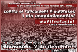 2 Diciembre, Barcelona, manifestación unitaria contra el cierre de empresas y despidos