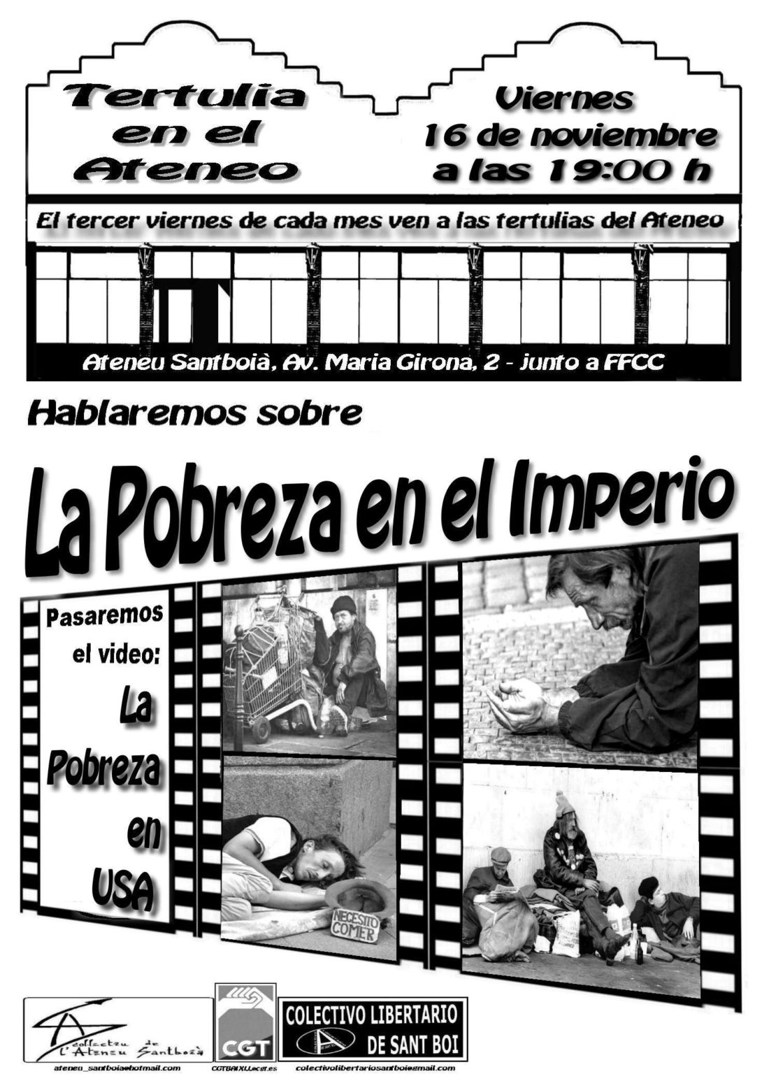 Tertulia en el Ateneo Santboiá. Viernes 16, a las 19:00 : «La pobreza en el Imperio»