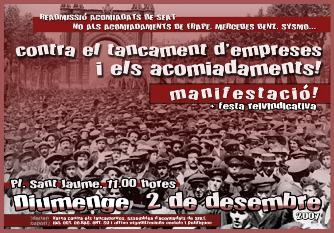 2 Diciembre, Barcelona, manifestación unitaria contra el cierre de empresas y despidos