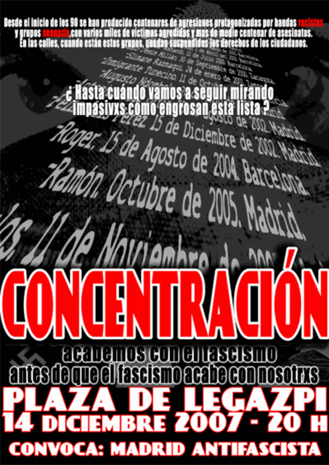 Madrid : concentración 14D en la Plaza de Legazpi : Acabemos con el fascismo antes de que el fascismo acabe con nosotrxs