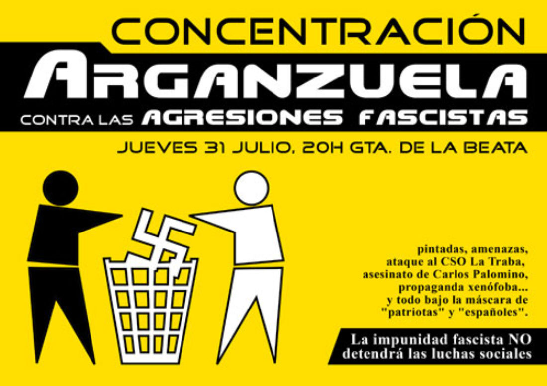 Madrid : Concentración, 31 de julio. Arganzuela contra las agresiones fascistas