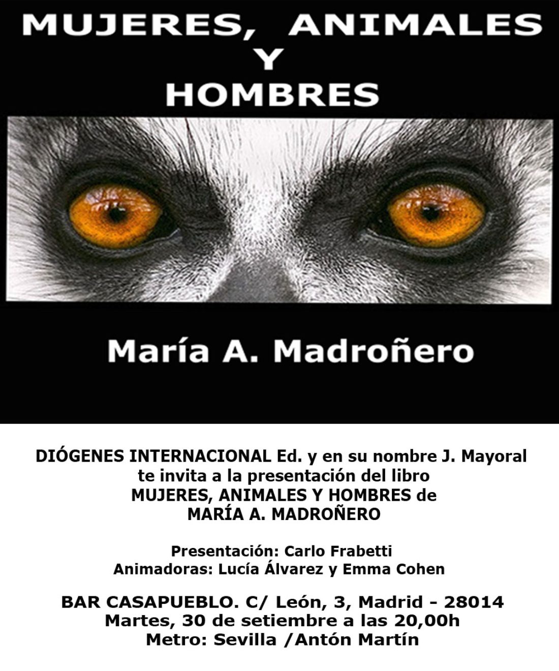 Presentación del libro «Mujeres, animales y hombres», de María A. Madroñero