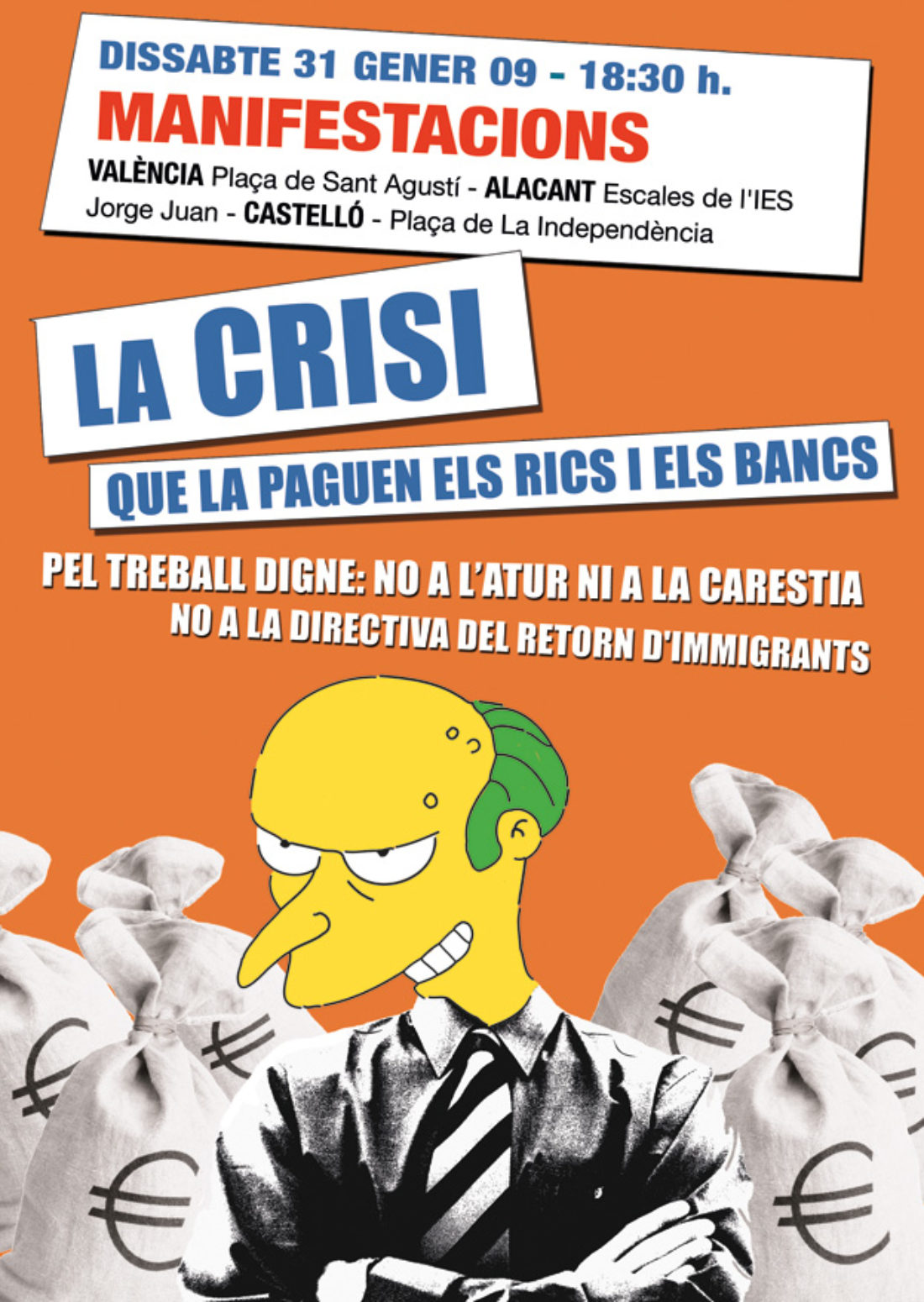 31-Gener. Manifestacions al País Valencià : La crisi que la paguen els rics