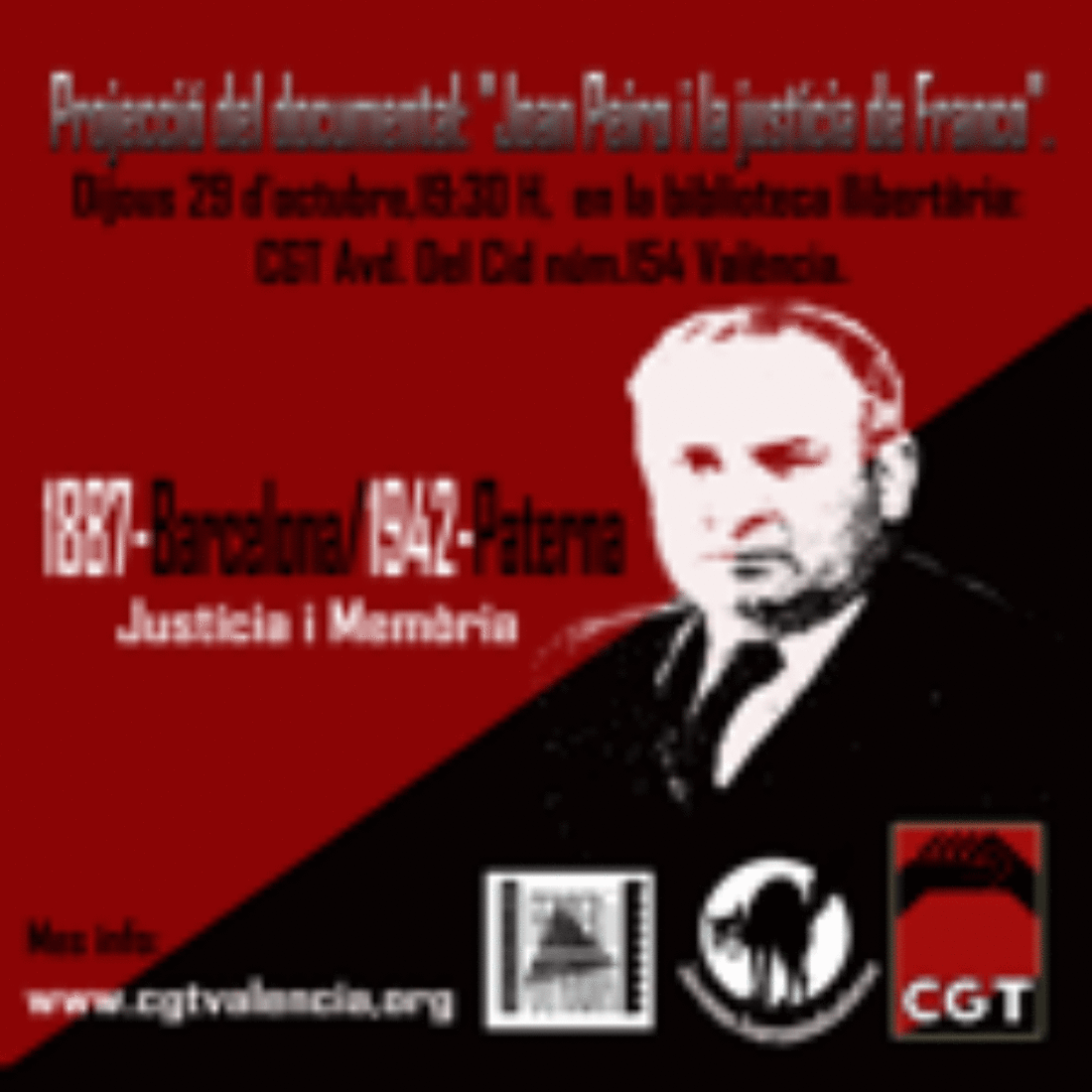 29 octubre, Valencia : Documental i debat «Joan Peiro i la justícia de Franco» a València