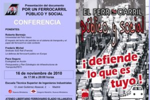 16 nov, Madrid : Presentación «Por un ferrocarril público y social»