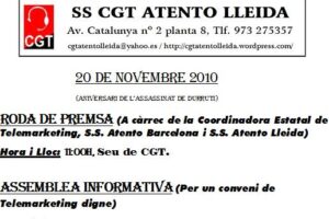 20 nov, Lleida : Presentación de la sección sindical de CGT en Atento