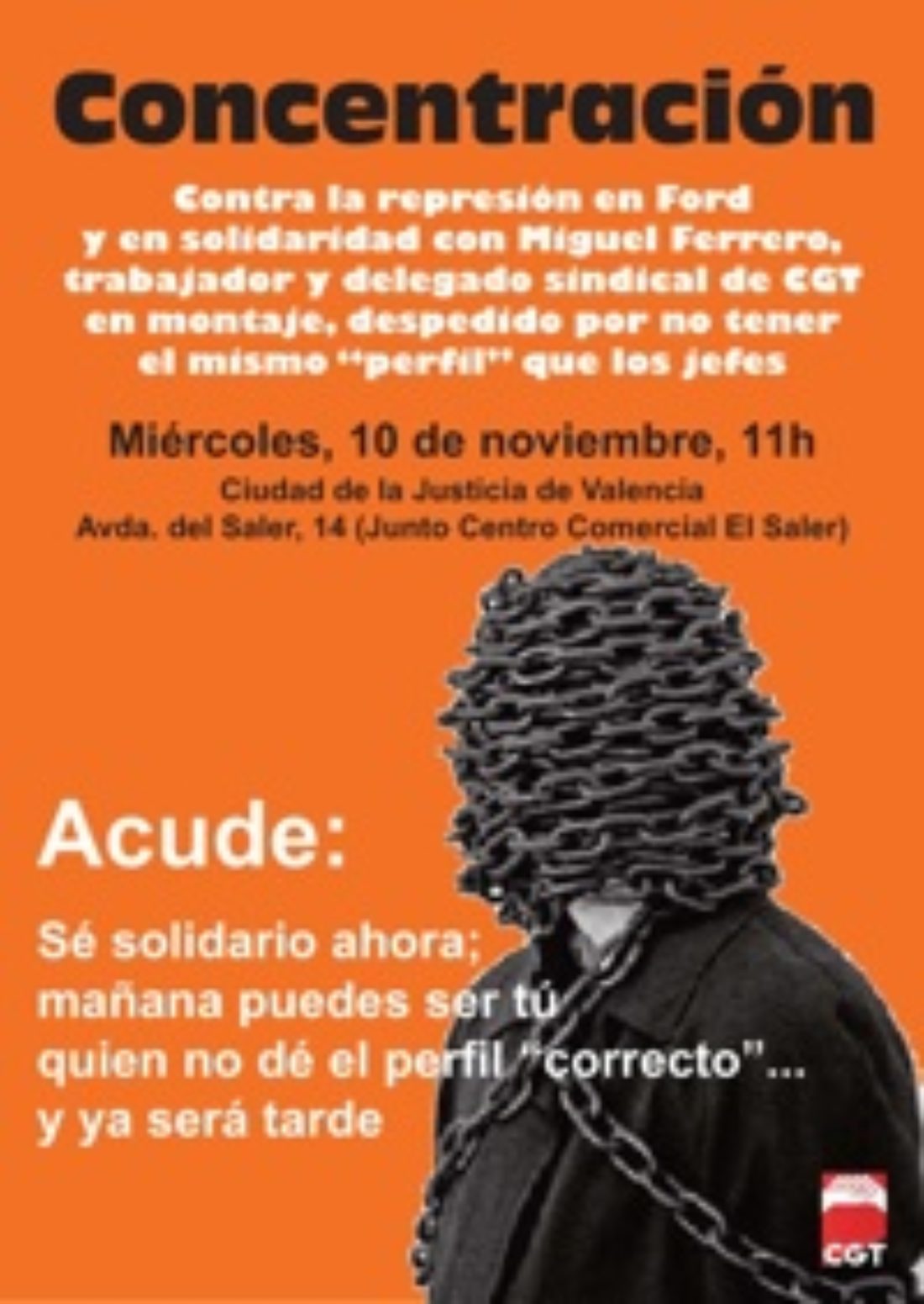 10 nov, Valencia : Concentración contra la represión en Ford y en apoyo a Miguel Ferrer