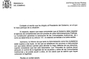 Luis M. Galdeano recibe contestación de Presidencia del Gobierno
