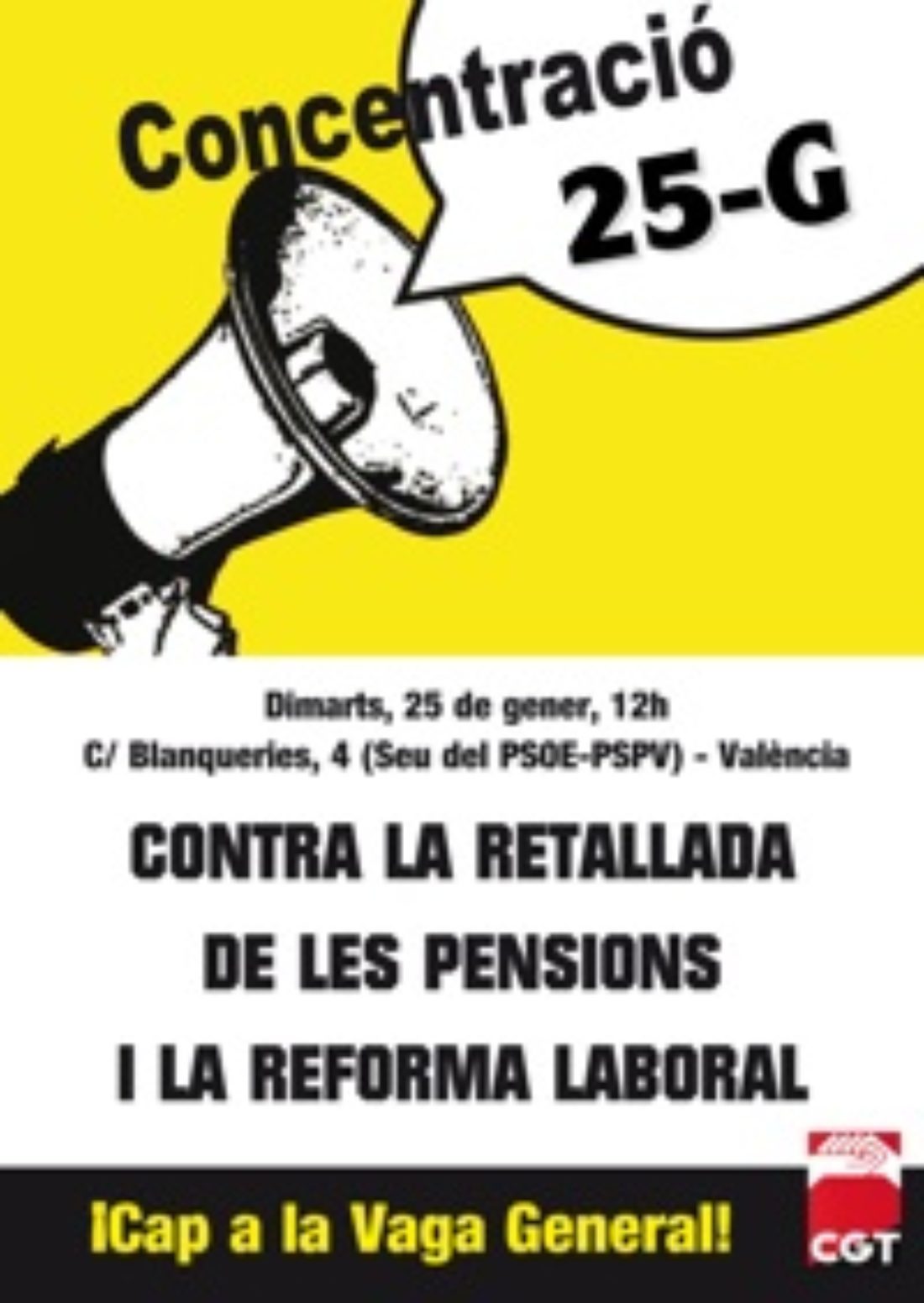 25 enero, Valencia : Asamblea de Delegadxs y Concentración contra el recorte de las pensiones