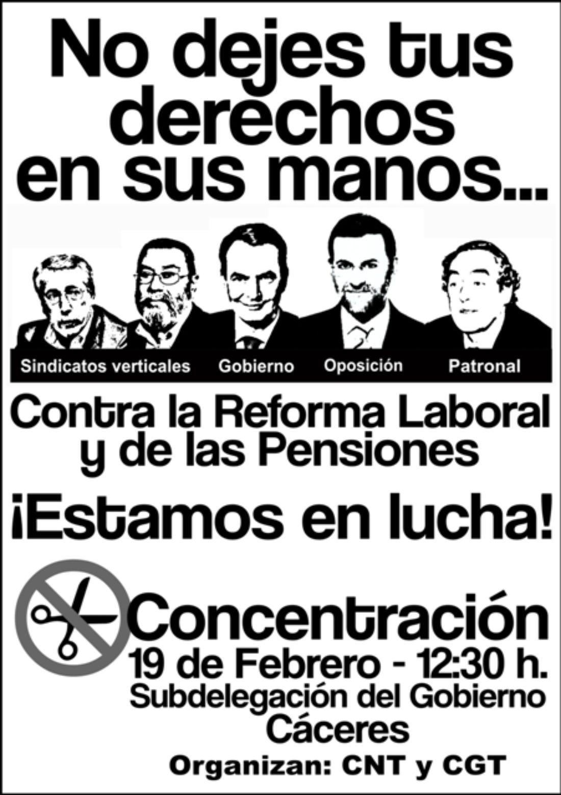 CGT y CNT convocan a los trabajadores extremeños a manifestarse en Cáceres contra la reforma laboral y de las pensiones