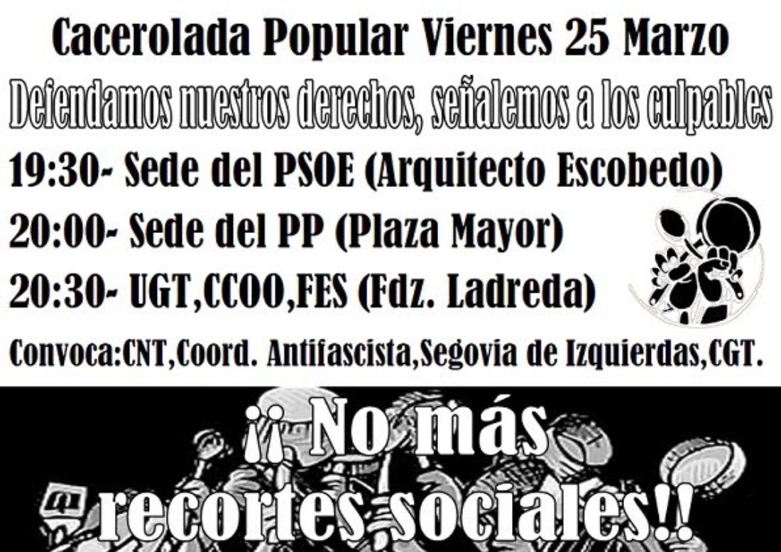 Segovia: Cacerolada Popular contra los recortes sociales