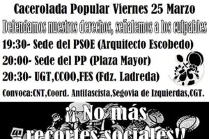 Segovia: Cacerolada Popular contra los recortes sociales