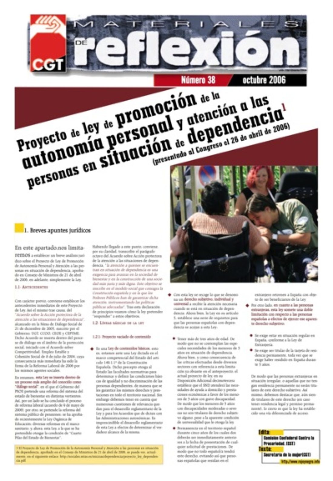 Materiales de Reflexión 38. Proyecto de ley de dependencia – octubre 2006