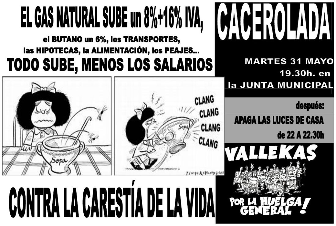 Vallekas, Madrid: Cacerolada contra la carestía de la vida