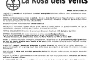 6 ª Edición del Certamen Literario anti-autoritario «La Rosa dels Vents»