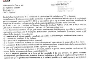 CGT Enseñanza: Carta registrada al Ministro de Educación