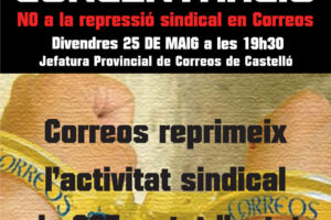 Castellón: CGT protestará por la represión en Correos