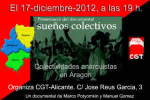 Vino de honor, fin del año político-sindical y proyección del documental «Sueños Colectivos» en CGT-Alacant