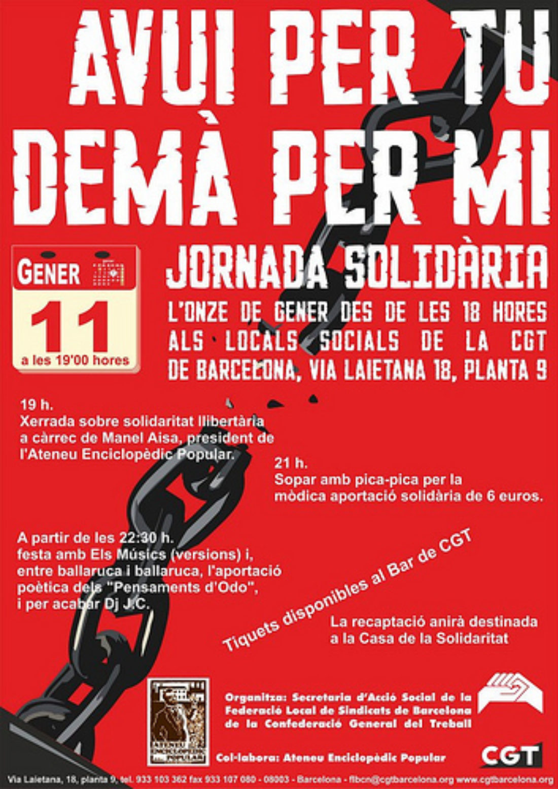 Jornada solidaria de CGT Barcelona «hoy por ti, mañana por mí»