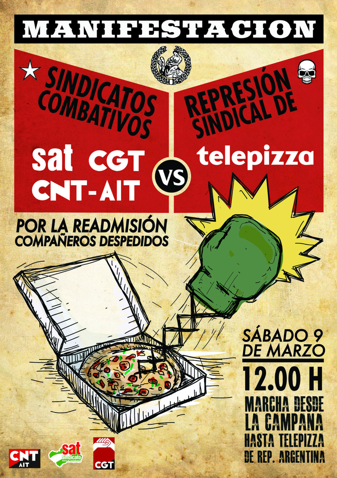 Manifestación en Sevilla por la readmisión de los despedidos en Telepizza