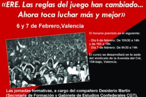 6 y 7-f Valencia: Curso de formación «ERE. Las reglas del juego han cambiado… Ahora toca luchar más y mejor»