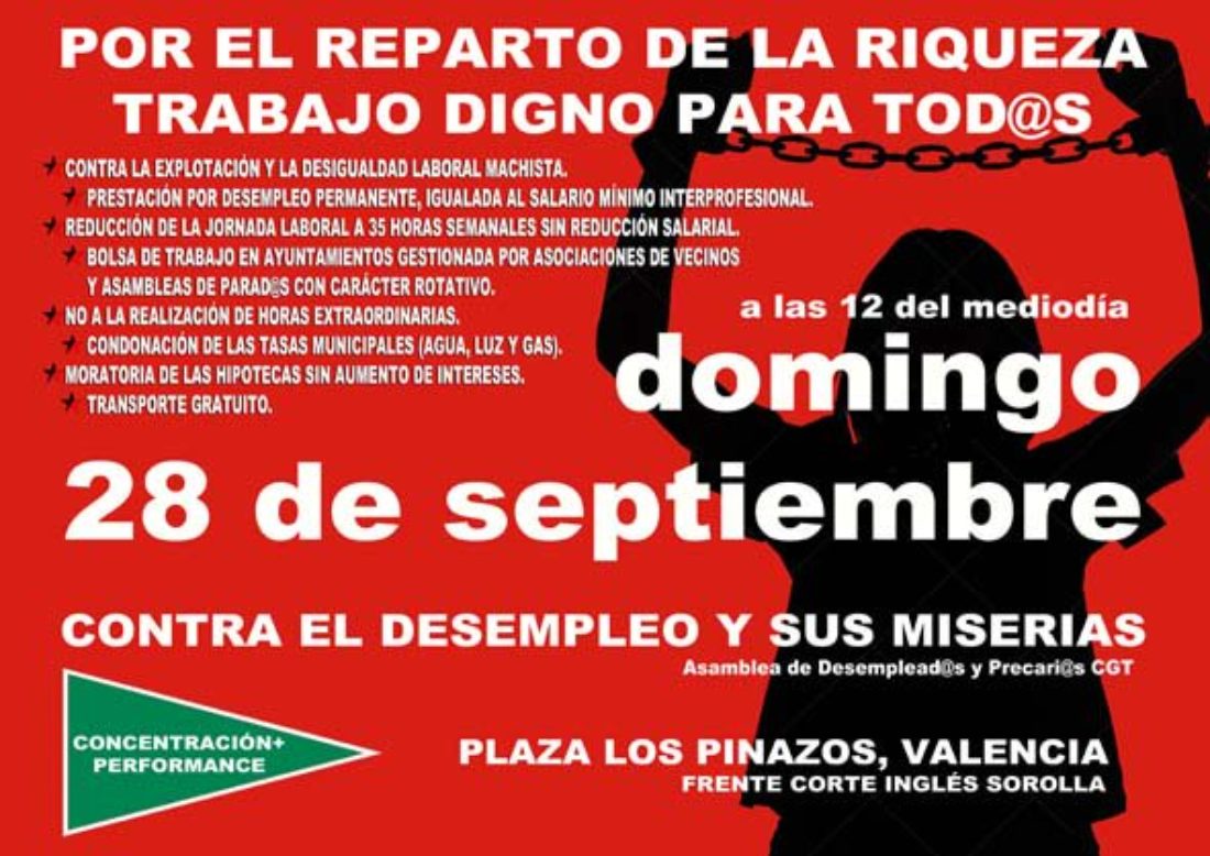 28-S: Desemplead@s y precari@s saldrán a la calle en Valencia para exigir trabajo digno para tod@s y el reparto de la riqueza