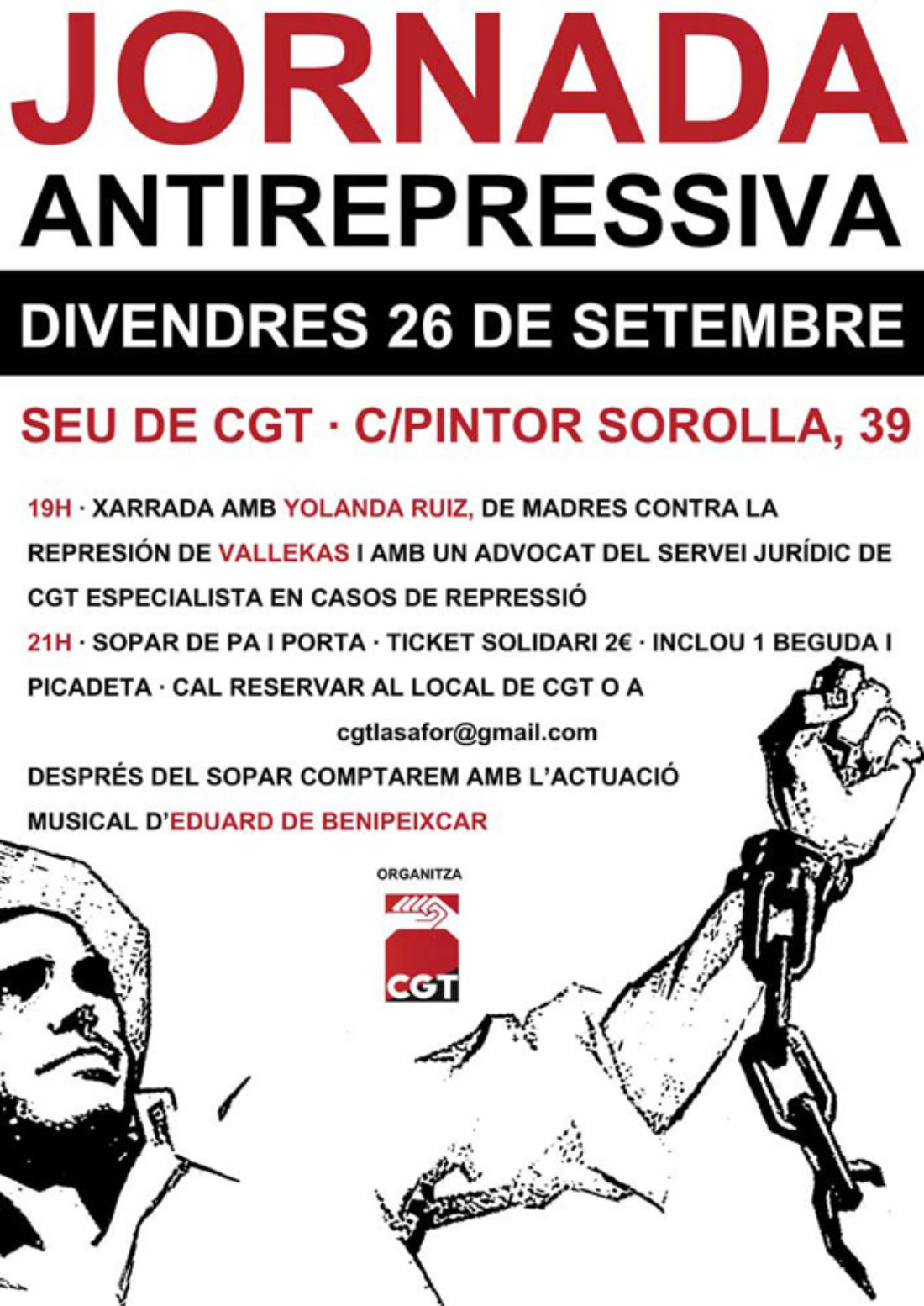 26-S Gandia: CGT-La Safor organiza una Jornada Antirrepresiva con la participación  de «Madres contra la represión» de Vallekas