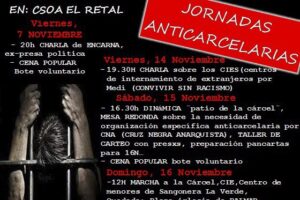 Jornadas AntiCarcelarias, del 7 al 16 de noviembre en Murcia