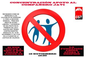 El 19 de noviembre tendrá lugar el primero de los cinco juicios contra la Fundación Amigó por despido y acoso a trabajadores del centro de acogida de menores “La Foia” de Bunyol
