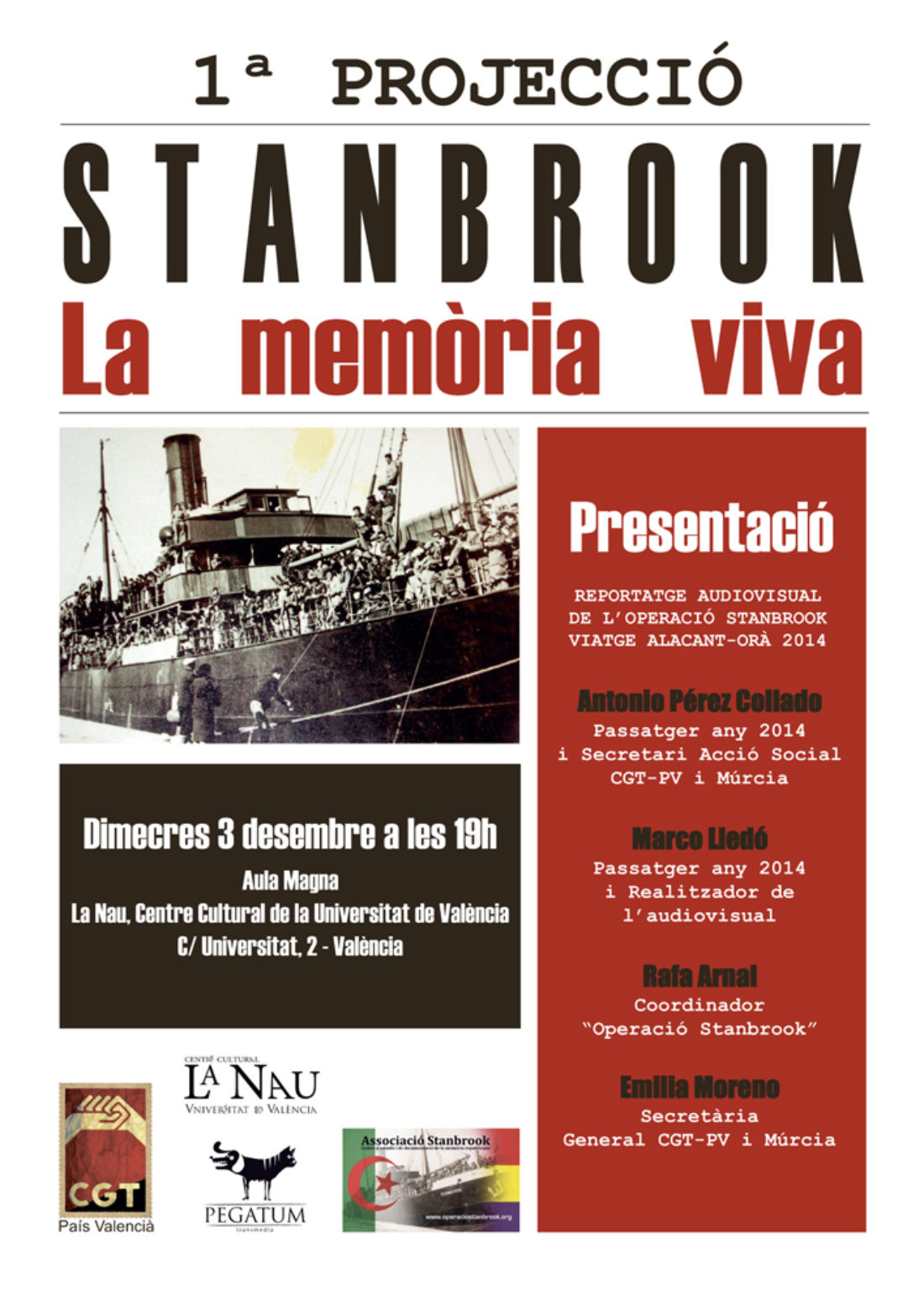 [Audio y carteles] Presentaciones del audiovisual «Stanbrook. La memòria viva» en Valencia y Alicante