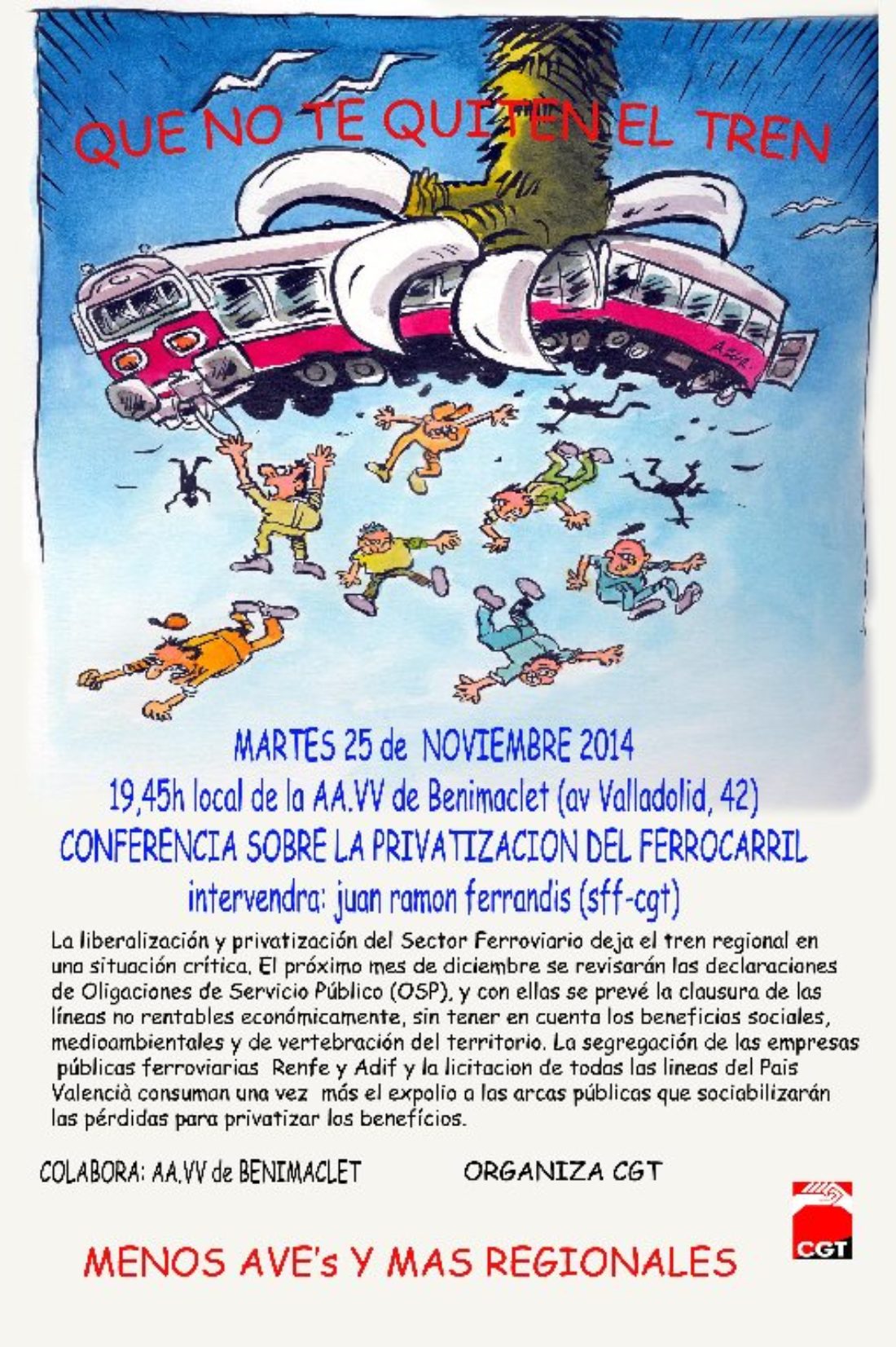 25-n: Conferencia sobre la privatización del ferrocarril en la AAVV de Benimaclet