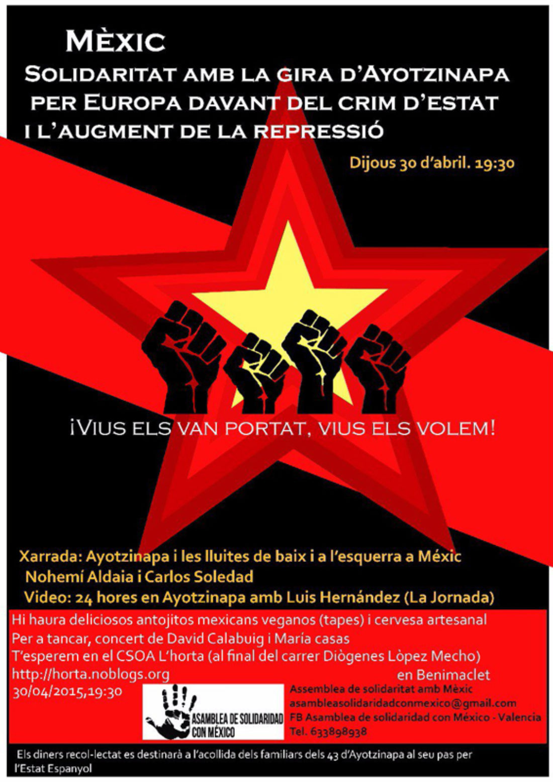 30-a Valencia: Solidaridad con la gira de Ayotzinapa por Europa ante el crimen de Estado y el aumento de la represión