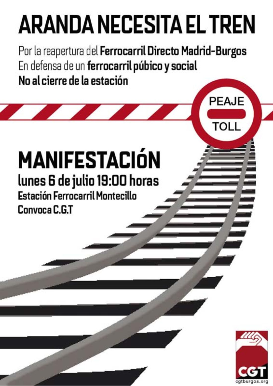 CGT convoca manifestación el 6 de julio en defensa del tren y empleo público en Aranda de Duero