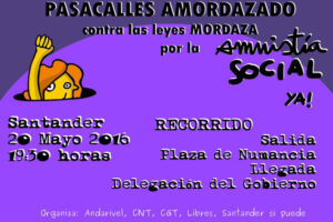 20-M: Pasacalles amordazado contra las Leyes Mordaza y por la Amnistía Social en Santander