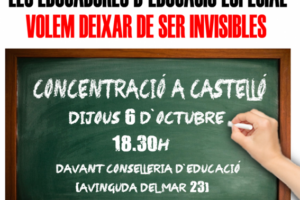 6-o Castelló y Valencia: Concentraciones de las educadoras de educación especial contra la precariedad con el lema “Queremos dejar de ser invisibles”