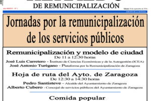La Plataforma por la remunicipalización de Zaragoza organiza unas jornadas el 24 de septiembre