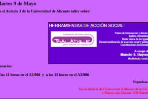 [CGT-Alacant] 9-m: Taller sobre Herramientas de acción social de Baladre