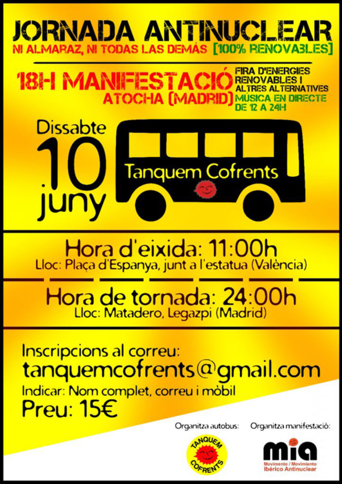 Jornada Antinuclear: Autobús desde València para ir a la manifestación en Madrid