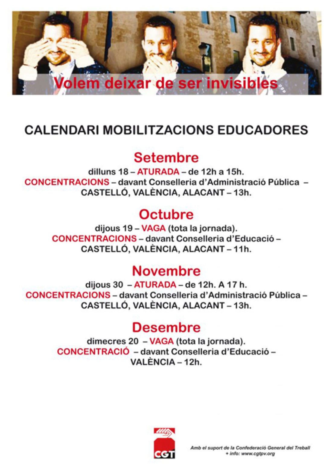 Calendario de movilizaciones de las educadoras en el País Valencià