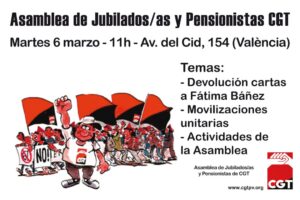 27-m Valencia: Pensionistas y jubilados de CGT hacen la devolución pública de las cartas de Fátima Báñez