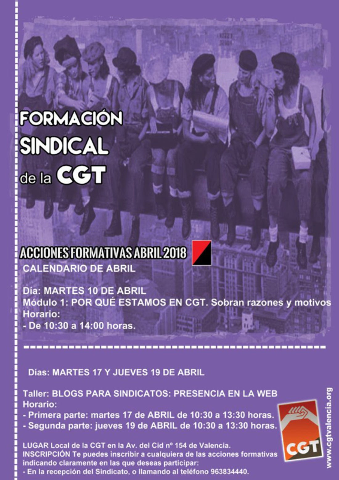 [CGT-València Formación] Acciones formativas para abril 2018