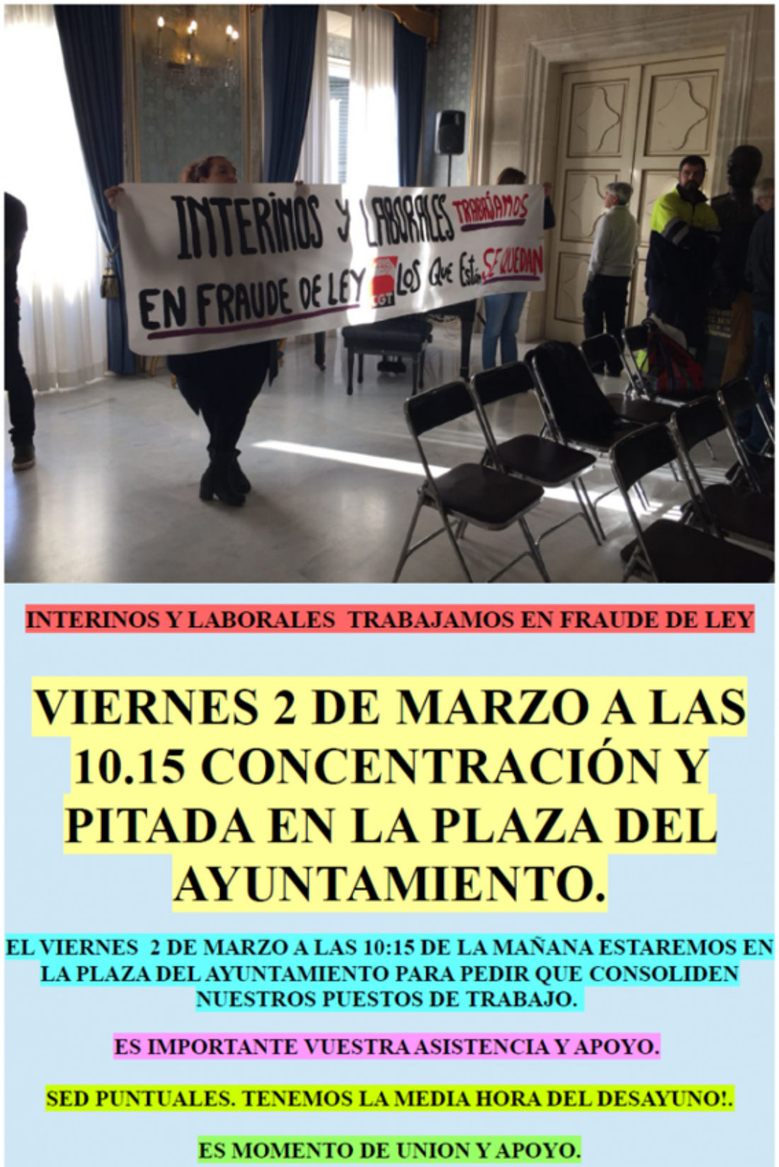 2-m Alacant: Concentración y pitada de laborales e interinos ante el Ayuntamiento