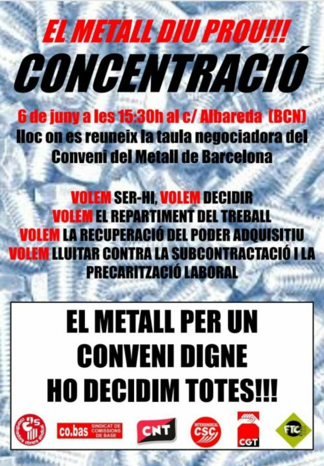 Movilización del sindicalismo alternativo ante la Mesa de negociación del Convenio del Metal de Barcelona