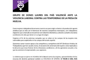 Grupo de Dones Lliures del País Valencià ante la violencia laboral contra las temporeras de la fresa en Huelva