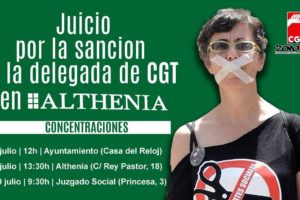 Juicio por la sanción a la delegada sindical de CGT en ALTHENIA Leganés