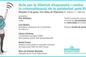 12-e València: Acto por la libertad de expresión y  contra la criminalización de la solidaridad con Palestina