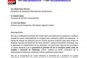 La CGT de Catalunya demana la gratuïtat del transport públic a tot Catalunya